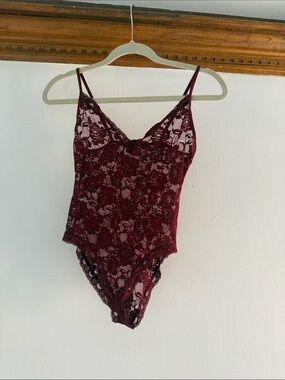 Forever 21 Burgundy Lace V-Neck Bodysuit